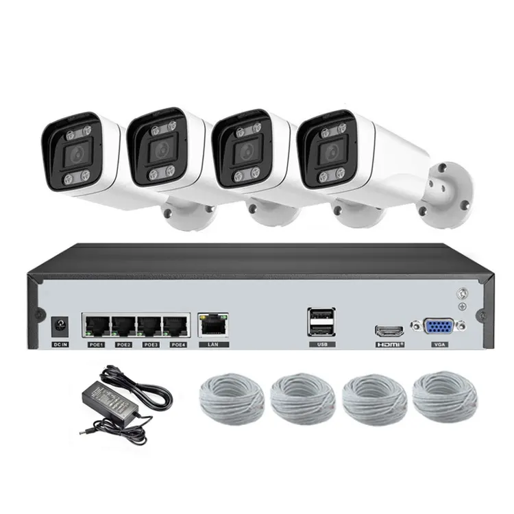 Face Detection POE NVR Kit 8MP IP Camera 4Channel 4K CCTV System 24 Hours Full Color Video DVR Set