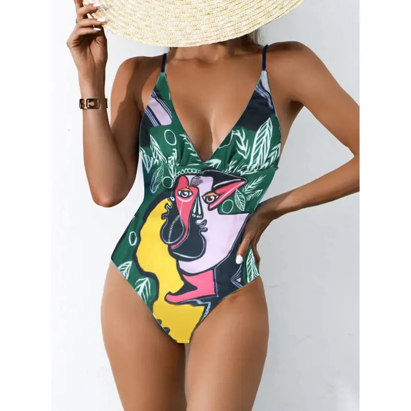 Wholesale Summer New Fashion Hot Sexy Print Devil Eye Conjoined Sling Surfing Beachwear Bikini Swimwear For Women