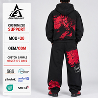 Ensemble sweat à capuche zippé et pantalon de survêtement baggy « Fighting Ant Men » en coton épais 480 GSM, imprimé craquelé, style streetwear