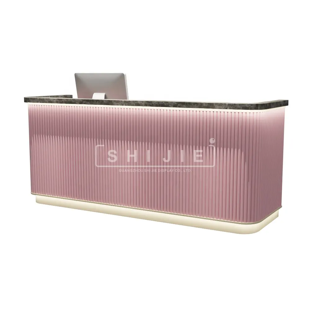 SHIJIE Hot Sell Customize Pink Reception Counter LED Executive Lounge Beauty Salon Front Reception Desk