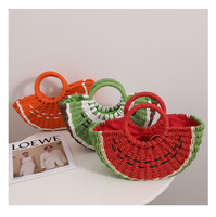 Grand panier de rangement tressé en paille en forme de pastèque, sac à main portable pour la plage