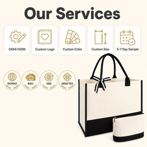 Wholesale ODM OEM Large Canvas Shoulder <b>Tote</b> Bag Set of 2 <b>Travel</b> Custom Color Bulk Water Resistant and Reusable Birthday Gift - Product Image 5