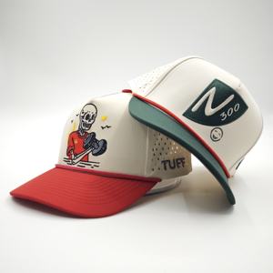 Gorra de béisbol de sarga de poliéster/algodón del fabricante OEM, curvada, resistente al agua, de alto rendimiento, con cuerda, para golf, con logotipo personalizado y puntos. - Product Image 1
