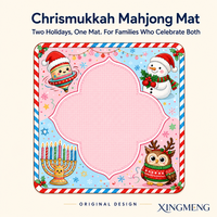Tapis de Mahjong Américain en Caoutchouc Naturel Rose Thème Chrismukkah, Vente Directe Usine, pour Jeux de Table de Noël et Hanouka à Domicile