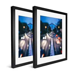 Nova chegada MDF Picture Frame Black Wood Pattern Photo Frame Real Glass Front Wall Art