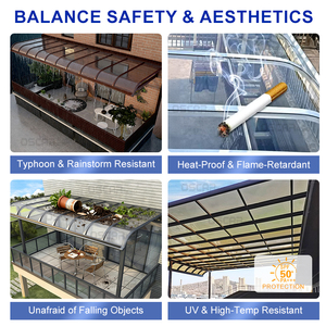 Auvent de terrasse fixe en alliage d'aluminium pour l'extérieur, protection solaire et contre la pluie, idéal pour jardin, terrasse et bord de piscine - Product Image 6