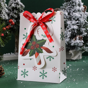 Sac en papier de Noël personnalisé pour bonbons de fête, sac cadeau en papier plat avec poignée, joli sac en papier avec nœud - Product Image 4