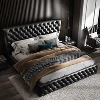Meubles de chambre à coucher Chesterfield nouveau modèle double reine roi ascenseur à gaz en cuir véritable tête de lit rembourrée en PU conceptions de lit de stockage