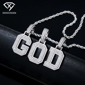 Collier chaîne en argent sterling 925 avec pendentif lettre initiale A-Z, testé au diamant, vente en gros, bijoux hip-hop, serti de moissanite - Product Image 3