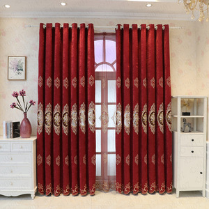 リビングルーム用の赤い刺Embroideredの窓カーテン、家の装飾は薄手の布の遮光カーテンをドレープします - Product Image 6