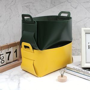 Wholesale Pu Leather <b>Foldable</b> Bin Portable Open Top Organizer for Home Durable Concise Storage <b>Basket</b> With Handles - Product Image 2