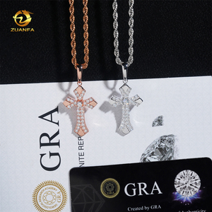 Liontin Salib Ukuran Kecil Harga Terjangkau Perak <span class=keywords><strong>Sterling</strong></span> 925 Bertabur Kristal Kalung Rantai Hip Hop Perhiasan Berkualitas - Product Image 2