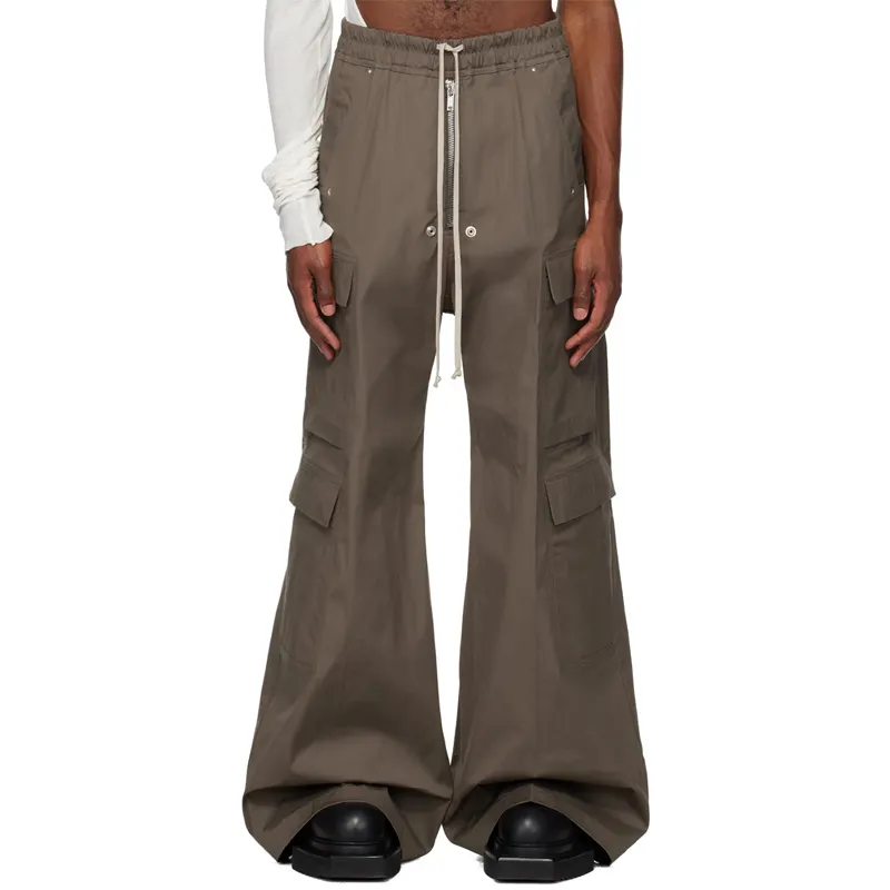 Custom High Quality Wholesale Streetwear Drawstring Flare Pants men With Side Pockets Oversized Baggy Cargo Pants