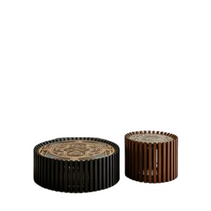 Nuovo Set di <span class=keywords><strong>Tavolini</strong></span> <span class=keywords><strong>da</strong></span> Caffè in Stile <span class=keywords><strong>Vintage</strong></span> di Lusso, Piano in Vetro, Telaio in Legno di Faggio con Design Traforato Ispirato ai Designer - Product Image 5