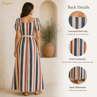 Robe longue Yegao à rayures pour femme, col carré, fente haute, robe d'été, robe de plage, sur mesure