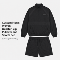 Ensemble de survêtement léger deux pièces IKDEER personnalisé avec pull à col zippé et short tissé pour la vente en gros