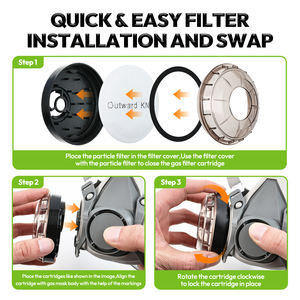 Masque à gaz demi-visage réutilisable OAK HR-02 avec lunettes de sécurité et bouchons d'oreilles, certifié CE, <span class=keywords><strong>filtre</strong></span> à charbon actif remplaçable pour les produits organiques - Product Image 5