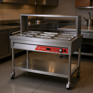 Chauffe-Plats Électrique Vevor 9 Plateaux 1500W en Acier Inoxydable avec Plateau Inférieur et Roues pour Buffet et Restauration - Product Image 2