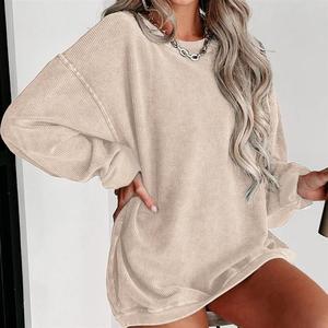 Wholesale Drop Shoulder Ribbed Knit Oversized <strong>Graphic</strong> Corded Crew Sweatshirt <strong>Jumpers</strong> - Product Image 1