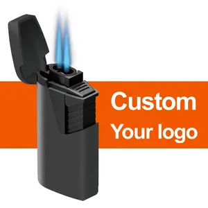 双火焰可调喷射火焰火炬打火机气体可重复填充定制标志印刷自有品牌雪茄打火机空气体