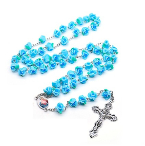 Rosario Cattolico Colorato con Perle a Forma di Rosa in Argilla Polimerica, Collana con Crocifisso - Product Image 3