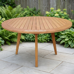 Modern Teak <b>Patio</b> Outdoor Garden Furniture <b>Round</b> Dining <b>Table</b> 120cm Diameter for Exterior Farmhouse Use - Product Image 3