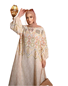 Middle East New Muslim Polyester <b>Abaya</b> Dress Printed Ethnic Style Loose Round Neck Wedding Breathable Quick Dry - Product Image 1