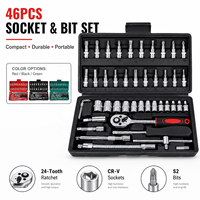 Jeu de clés à douilles de 46 pièces, embout de tournevis à cliquet miniature de 1/4 pouce, kit d'outils pour la réparation automobile
