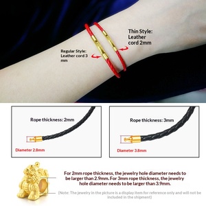 XD Cordón trenzado de hierro con cuentas rojas, oro duro 3D y piedra natural de la suerte, para hombres y mujeres, estilo pareja, pulsera de cuero - Product Image 5