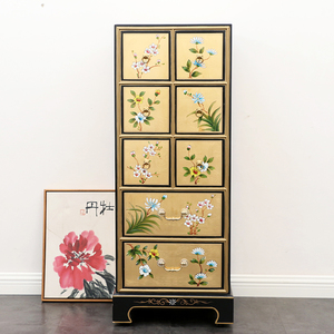 Stile americano cassettiera a nove cassetti in lamina d'oro disegno floreale in legno dipinto mobili per camera da letto per soggiorno - Product Image 5