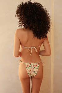 Bikini 2 pièces sur mesure pour <span class=keywords><strong>femme</strong></span>, imprimé fruits, perlé, dos nu, bandeau, à nouer sur les côtés, en spandex/polyester côtelé, séchage rapide, écologique - Product Image 3