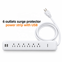 Stop Kontak Ekstensi USA 15A 2 Port USB A 6 Outlet dengan Pelindung Lonjakan Arus, Strip Daya Desktop Bersertifikasi ETL, Kabel 4 kaki