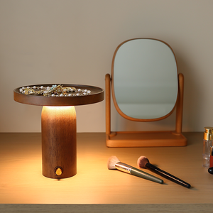 Lampe de table en bois rechargeable par USB, LED à intensité variable, lampe de bureau avec plateau de rangement, décoration moderne <span class=keywords><strong>pour</strong></span> la maison intelligente, lumières LED - Product Image 1
