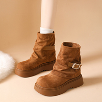 Bottes courtes à plateforme et talon moyen pour femmes, nouvelle collection, style rétro, bout rond, polyvalentes, élégantes, pour tous les jours, mode streetwear