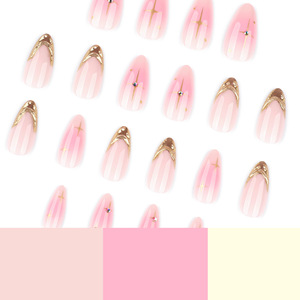Faux ongles courts en forme d'amande avec strass de style français, tendance, or, 3D, à presser, vente en gros - Product Image 4