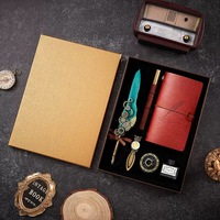 Ensemble de stylos plume vintage en plumes somptueuses pour calligraphie arabe, avec journal en cuir et coffret cadeau – Pack parfait