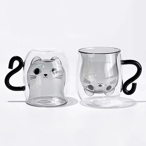 250ml Quà Tặng tùy chỉnh ý tưởng cốc cà phê thủy tinh dễ thương cốc cà phê thủy tinh phim hoạt hình mèo hình dạng cốc cà phê thủy tinh cho bữa ăn sáng Sữa nước trái cây trà - Product Image 1