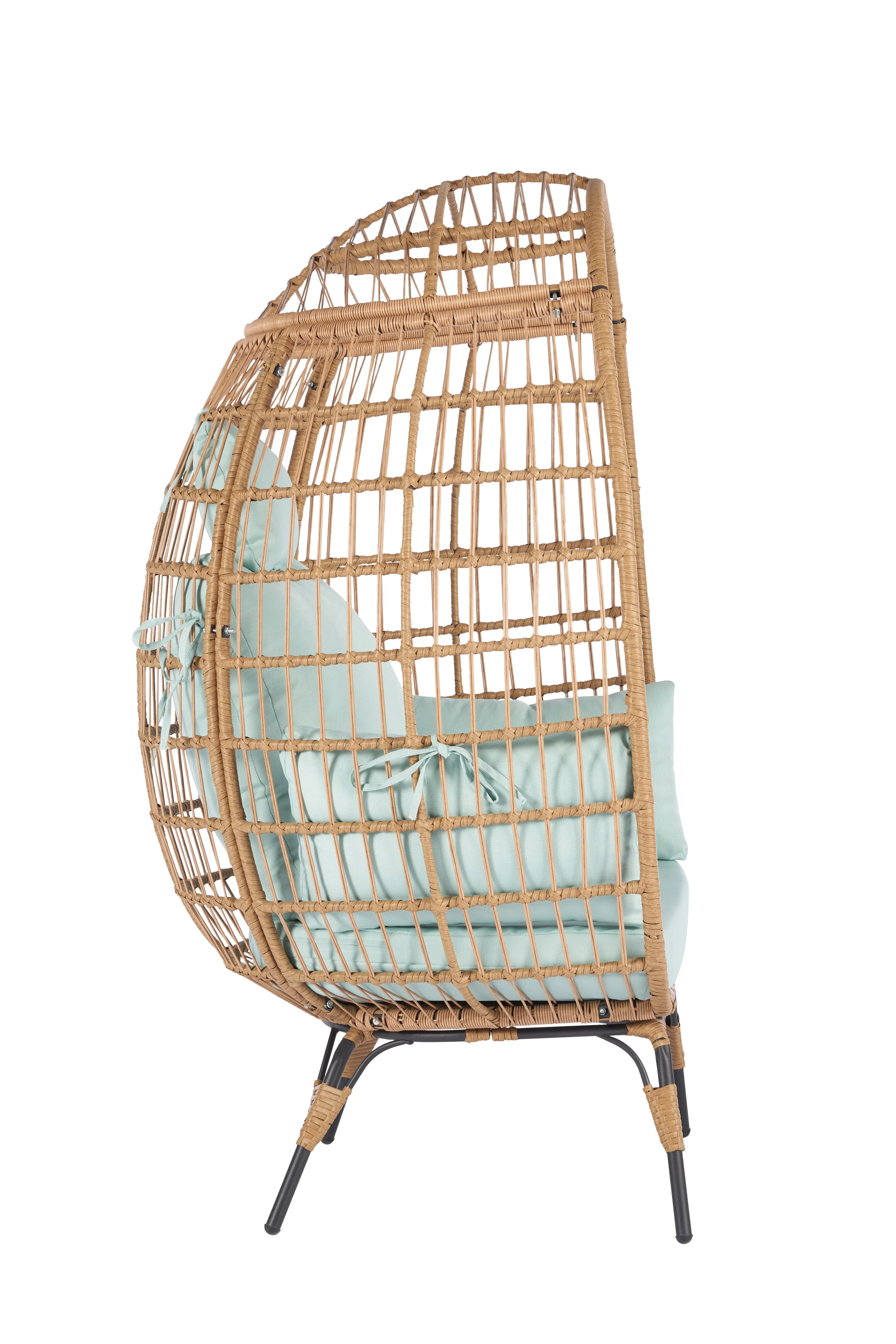 무료 배송 고리 버들 계란 의자 대형 실내 야외 안락 의자 안뜰 뒤뜰 거실 w/ 5 쿠션 스틸 프레임