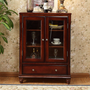 American Style Solid Wood <b>Sideboard</b> Double Door <b>Storage</b> Cabinet For Dining Room With Glass Doors And Drawer - Product Image 1