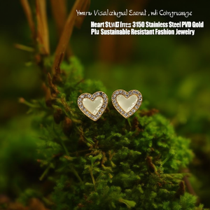 Heart <b>Stud</b> <b>Earrings</b> 316L Stainless Steel PVD Gold Plating Sustainable Resistant Fashion Jewelry - Product Image 3