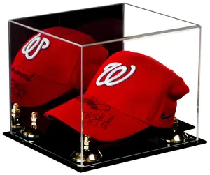 Transparenter Acryl-Rückspiegel Baseball-Hut halter 2 Tier Black Base mit Gold Riser Baseball Kappe Vitrine Box