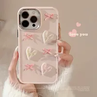 Coque de téléphone en silicone souple avec perles 3D en forme de cœur pour iPhone 16, 14, 13, 12, 11 Pro Max, et coque de protection pour iPhone 15 Pro Max, 18 Pro, 18 Pro Max