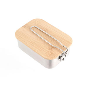 Boîte à lunch portable en acier inoxydable avec couvercle en bambou, rectangulaire, multifonctionnelle, planche à découper pour pique-nique en plein air et barbecue incluse - Product Image 2