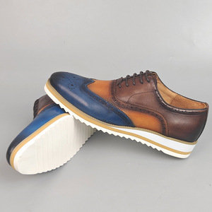 Chaussures habillées en cuir véritable pour hommes, style Oxford, bout rond, couleurs mélangées, semelle en caoutchouc respirante, pour le bureau et les occasions professionnelles, toutes saisons, à lacets - Product Image 2