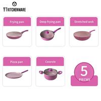 Set panci dan panci memasak warna merah muda, Set peralatan masak aluminium lapisan anti lengket desain baru