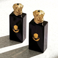 Flacon de parfum noir mat avec bouchon couronne 30ml 50ml 100ml, flacon de parfum vide en verre avec pulvérisateur à sertir et emballage avec logo en feuille d'or
