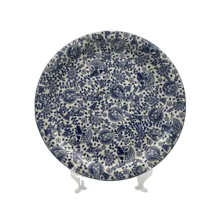 Placa de cerâmica redonda personalizada da boa qualidade placas de cerâmica branca e azul para o casamento
