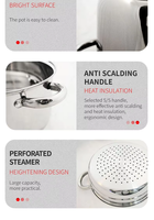 Ensemble de cuisine Prestige de haute qualité, 5 pièces, ustensiles de cuisson en acier inoxydable, cuiseur vapeur, design minimaliste écologique, polissage miroir, verre