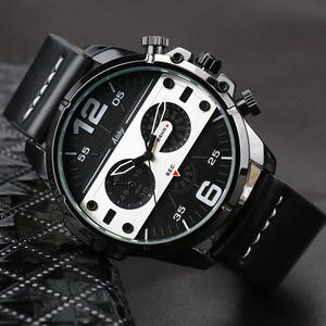 Montre-Bracelet Homme Sport en Alliage, Bracelet en Cuir, Verre, Résistante à l'Eau 3 ATM, Design Unique Quartz Luxe Vintage Grande Montre - Product Image 3