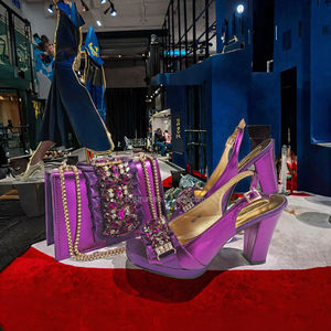 Rhinestone Evening African Bags Matching <b>Shoes</b> Set Wedges Women Pump Clutch Bag Cork Outsole Button Closure for Nigeria Party - Product Image 3